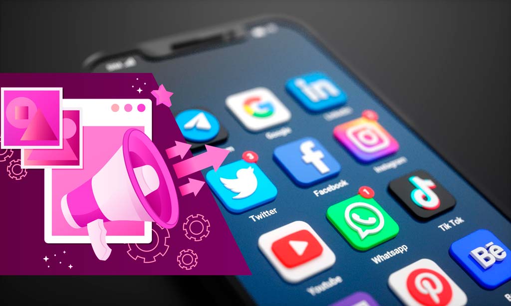 concepto de marketing digital en un smartphone con aplicaciones sociales